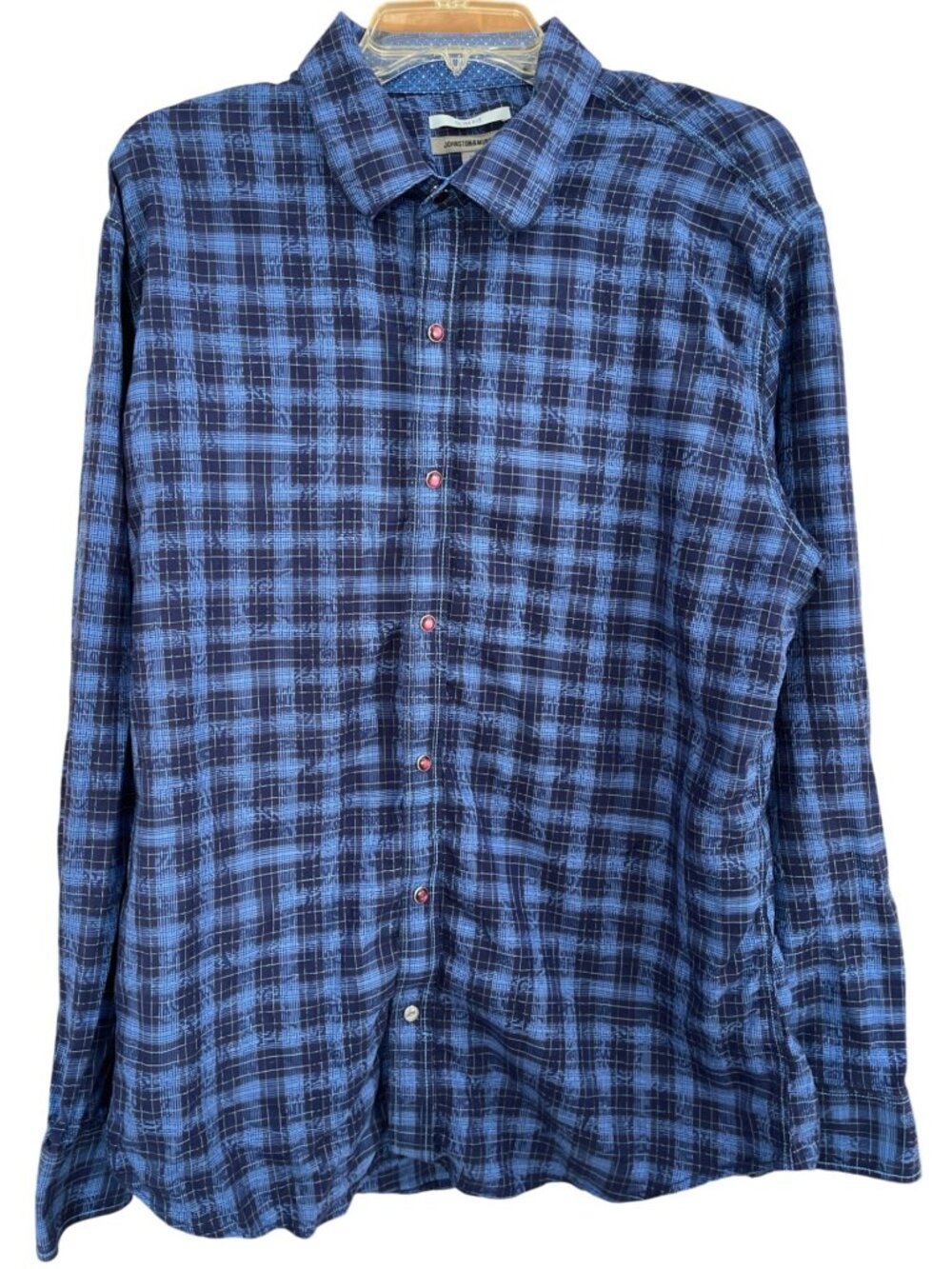 Johnston & Murphy Blue Black Plaid Snap down fall Shirt Women's XL Long Sleeve